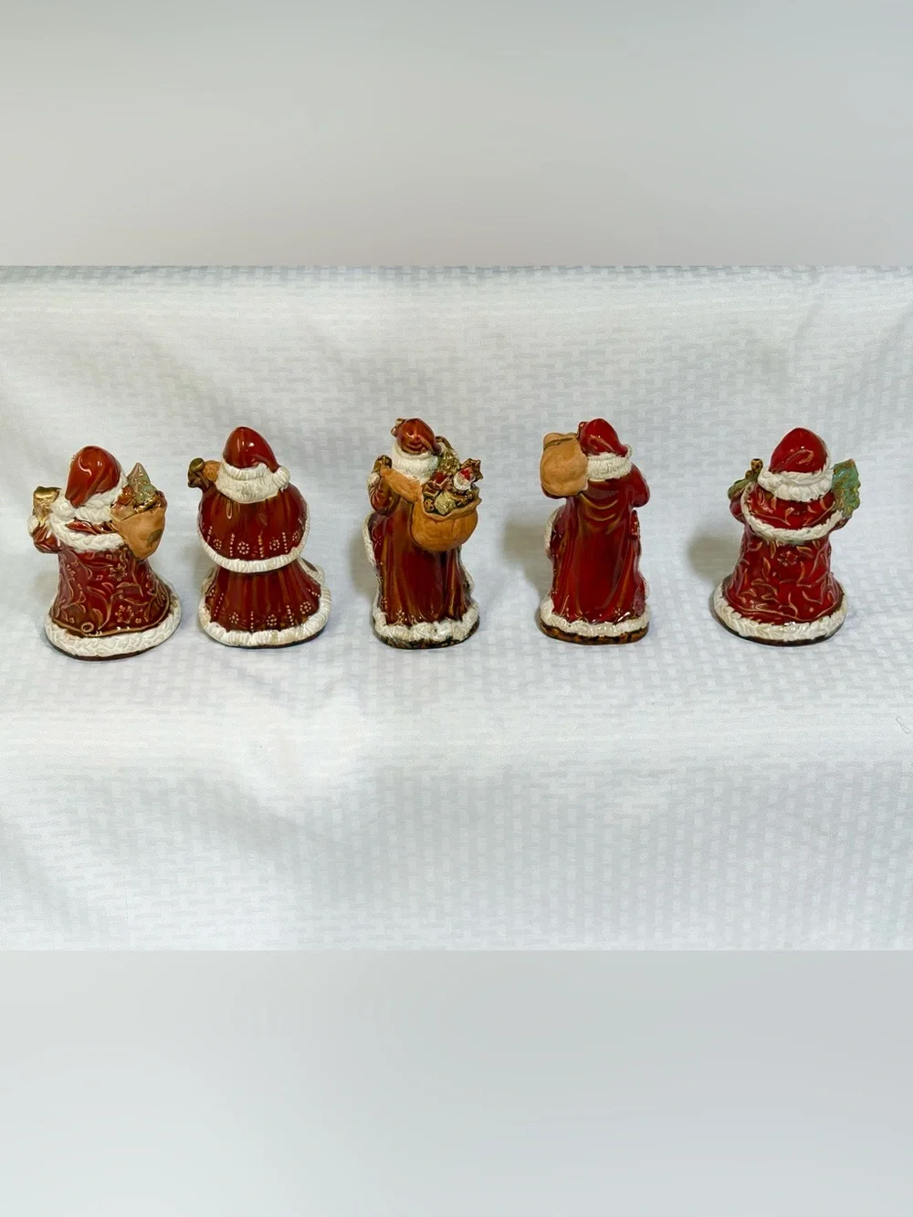 Set of 5 Decorative Red and White Santa Figurines - Holiday Home Décor